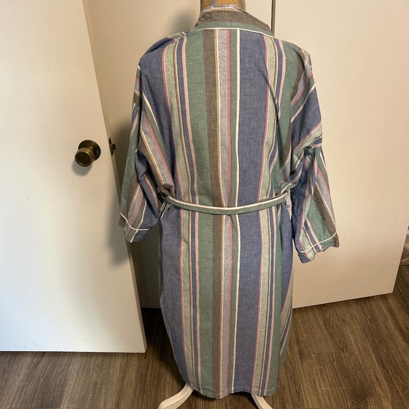 Bill Blass Mens Blue Striped Tie Front Cotton Robe - Picture 5 of 7